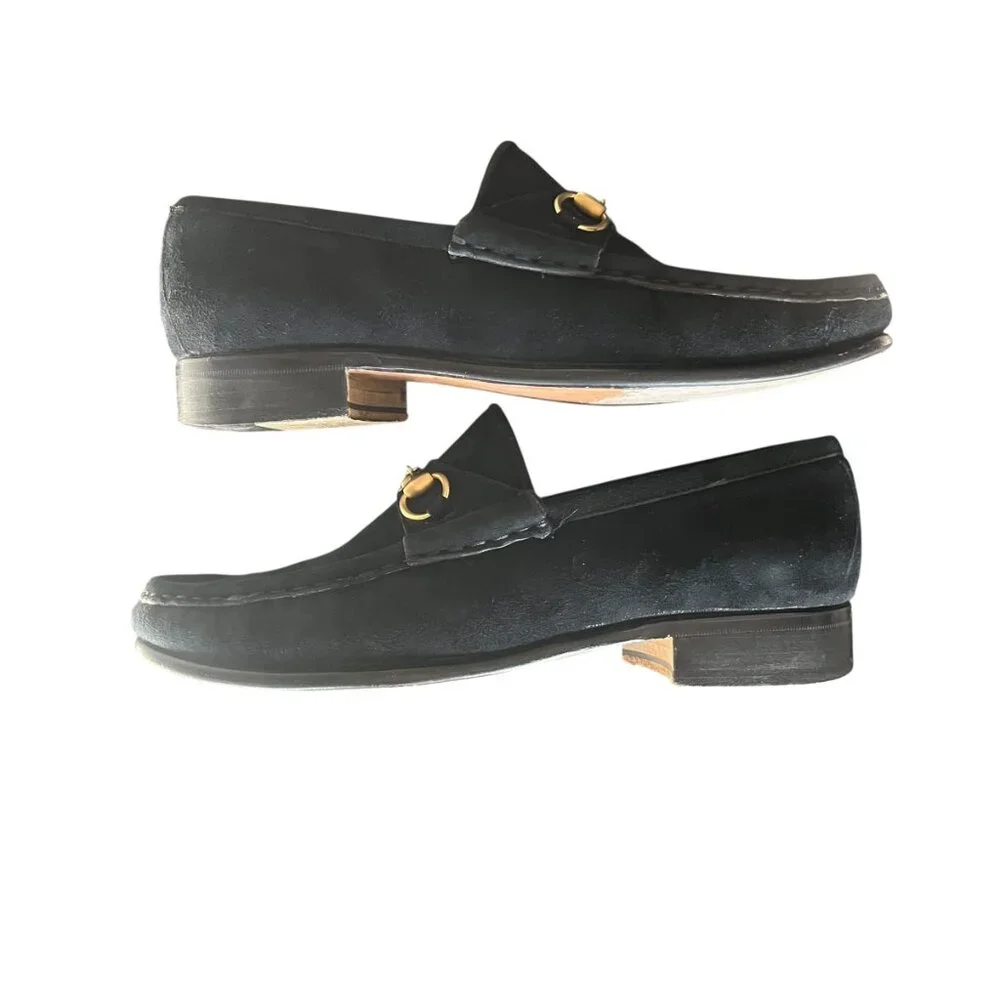 Vintage Gucci Black Suede Horsebit Loafers - Size 6.5 - Picture 5 of 16